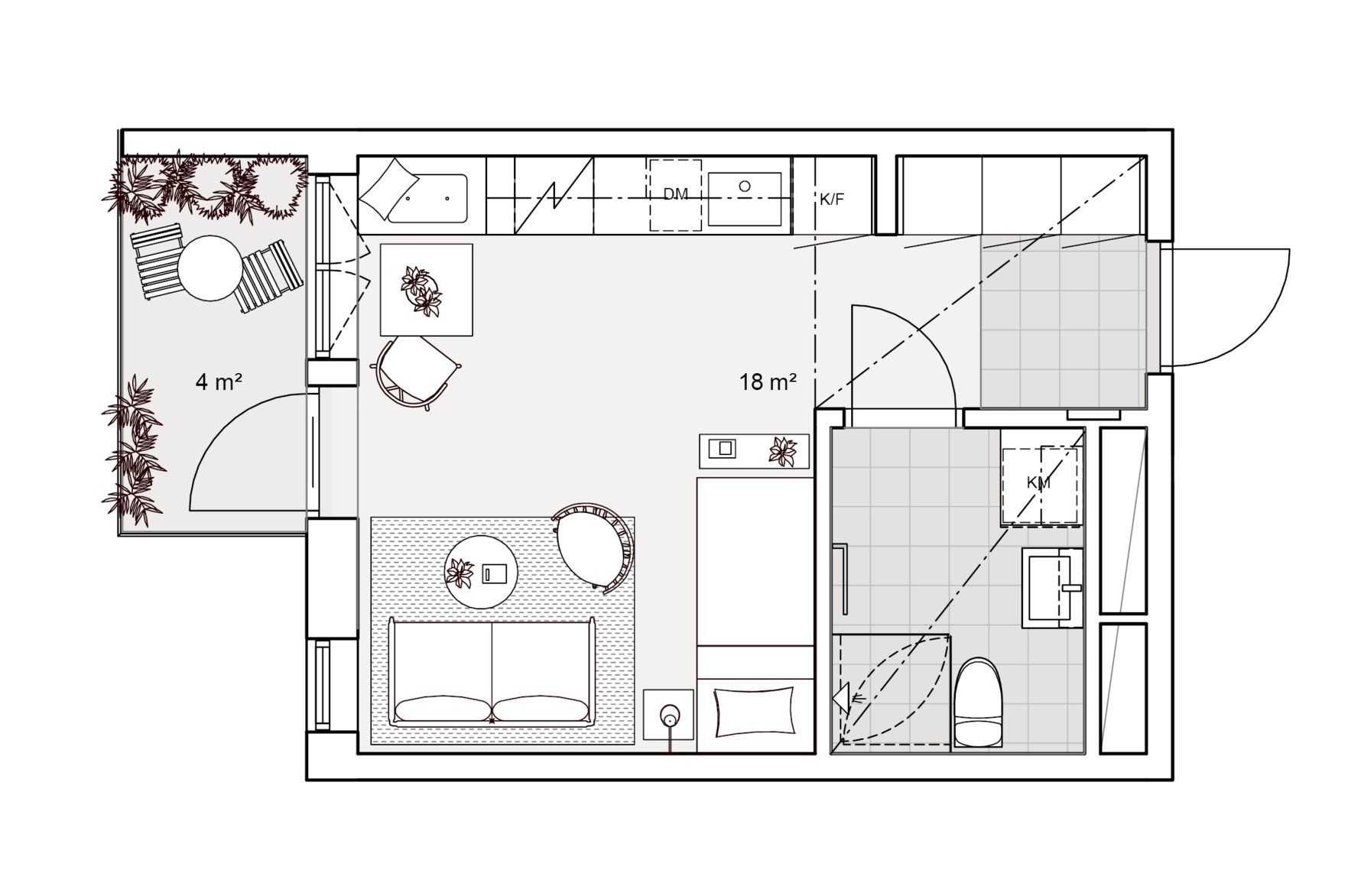 Exempel på planlösning - Etta på 26 kvm
